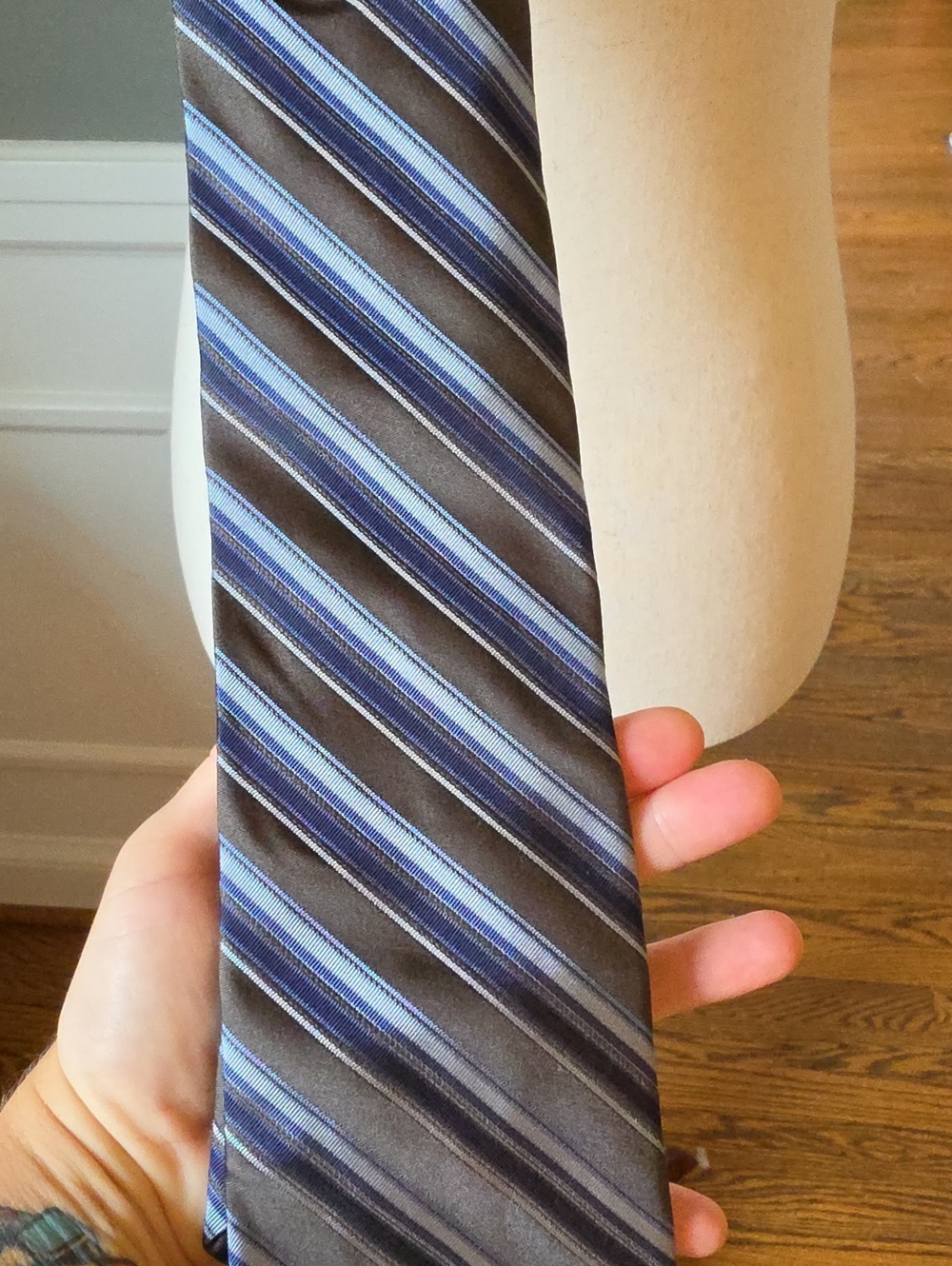 Calvin Klein Brown Tie with Blue Stripes